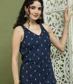 Navy blue women's printed rayon kurtas
