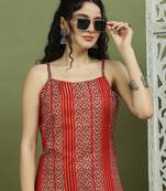 Red foil printed rayon kurtas for women