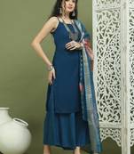 Backless designer kurta palazzo set with floral dupatta