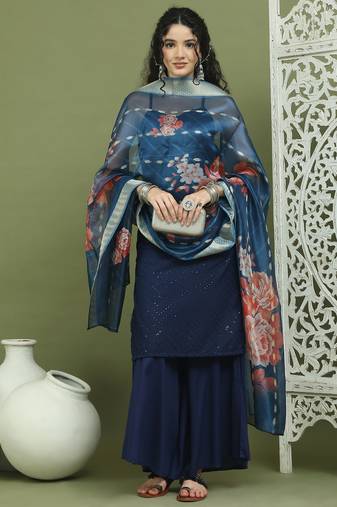 Backless designer kurta palazzo set with floral dupatta