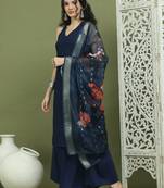 Embroidered rayon kurta palazzos with dupatta