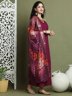 Embroidered rayon kurta palazzos with dupatta 1