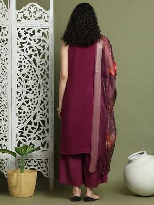 Embroidered rayon kurta palazzos with dupatta 2