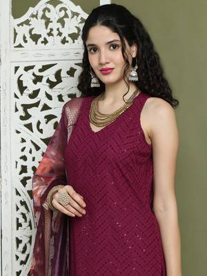 Embroidered rayon kurta palazzos with dupatta 4