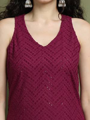 Embroidered rayon kurta palazzos with dupatta 5