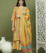 Lace work, woven design straight kurta palazza & dupatta