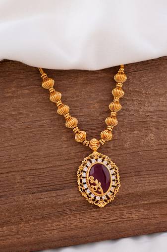 Radha's creations necklace with maroon stone pendant one gram gold