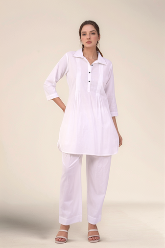 Pintuck cotton tunic shirt