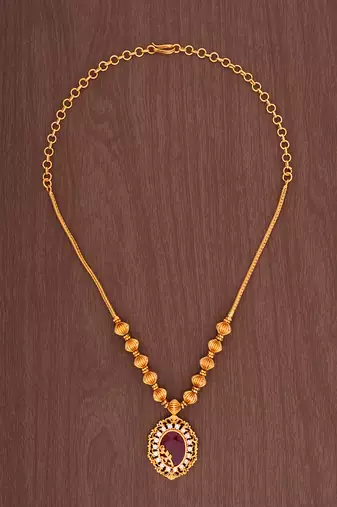 Radha's creations necklace with maroon stone pendant one gram gold