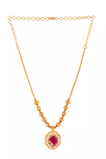 Radha's creations necklace with maroon stone pendant one gram gold
