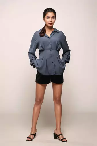 Grey flared georgette shirt