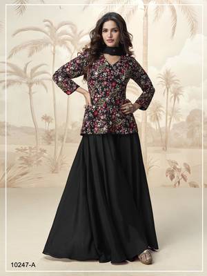 Black chinon embroidered with sequin free size full stitched salwar suit 1