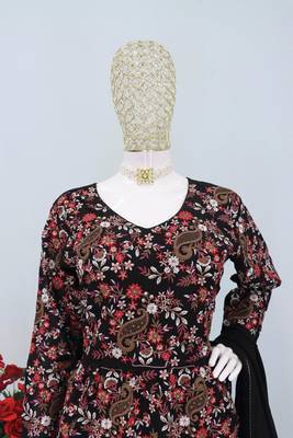 Black chinon embroidered with sequin free size full stitched salwar suit 2