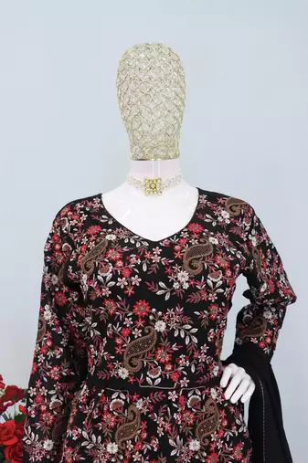 Black chinon embroidered with sequin free size full stitched salwar suit