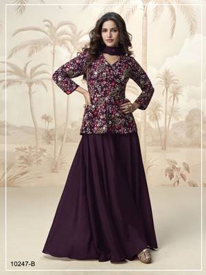 Purpul chinon embroidered with sequin free size full stitched salwar suit 1