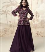 Purpul chinon embroidered with sequin work free size full stitched salwar suit