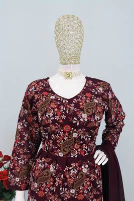 Purpul chinon embroidered with sequin free size full stitched salwar suit 2
