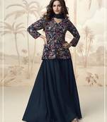 Blue chinon embroidered with sequin work free size full stitched salwar suit