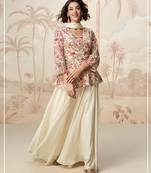 Cream chinon embroidered with sequin work free size full stitched salwar suit