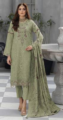 Light sea green faux georgette embroidered salwar suit 1