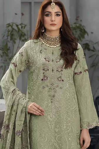 Light sea green faux georgette embroidered salwar suit