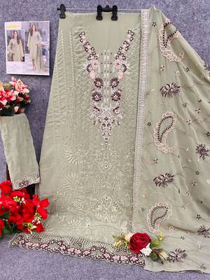 Light sea green faux georgette embroidered salwar suit 3