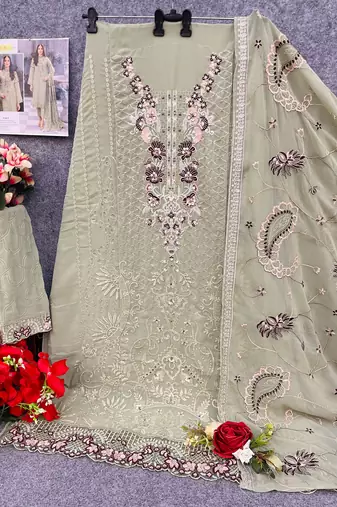 Light sea green faux georgette embroidered salwar suit