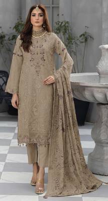 Brown faux georgette embroidered salwar suit 1