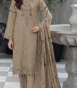 Brown faux georgette embroidered semi stitched salwar suit