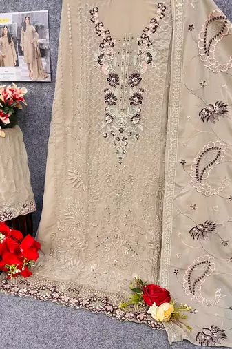 Brown faux georgette embroidered salwar suit