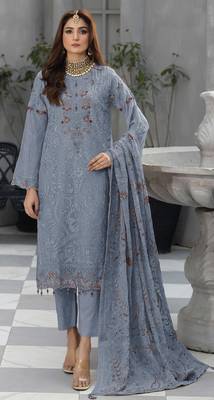 Light blue Faux georgette embroidered salwar suit 1