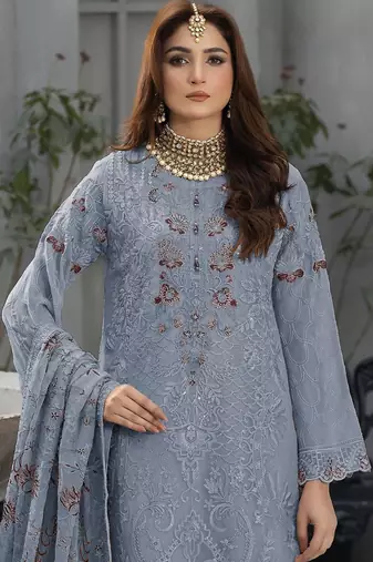 Light blue Faux georgette embroidered salwar suit