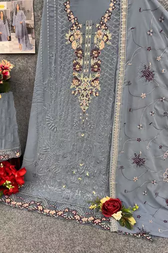 Light blue Faux georgette embroidered salwar suit