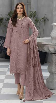 Light pink Faux georgette embroidered salwar suit 1