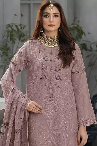 Light pink Faux georgette embroidered salwar suit