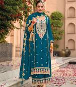 Teal premium embroidered chinon semi stitched salwar suit