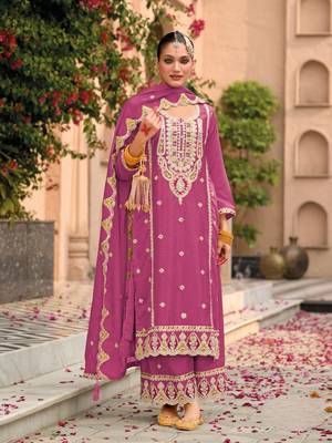 Pink premium embroidered chinon salwar suit 1