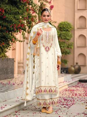 Beige embroidered chinon salwar suit 1