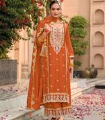 Orange embroidered chinon semi stitched salwar suit