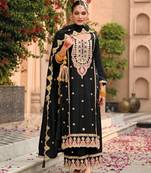 Black embroidered chinon semi stitched salwar suit