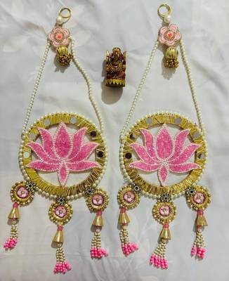 Decorative Lotus-Themed Wall Hanging with Bead and Mirror Work (Set of 2) 1
