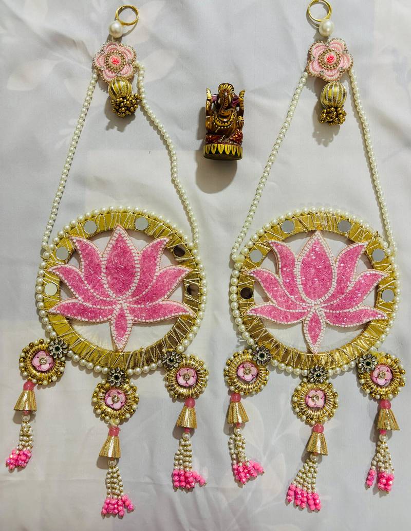 Decorative Lotus-Themed Wall Hanging with Bead and Mirror Work (Set of 2)