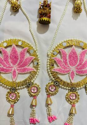 Decorative Lotus-Themed Wall Hanging with Bead and Mirror Work (Set of 2) 3