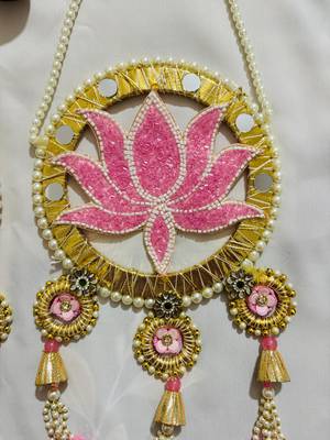 Decorative Lotus-Themed Wall Hanging with Bead and Mirror Work (Set of 2) 4