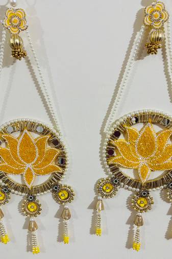 Decorative Lotus-Themed Wall Hanging with Bead and Mirror Work (Set of 2)