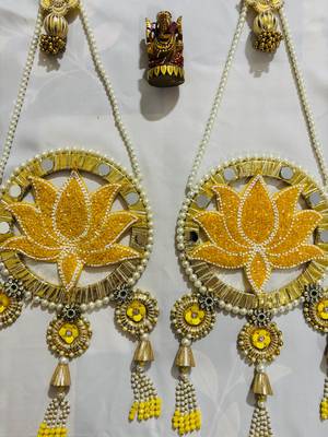 Decorative Lotus-Themed Wall Hanging with Bead and Mirror Work (Set of 2) 2