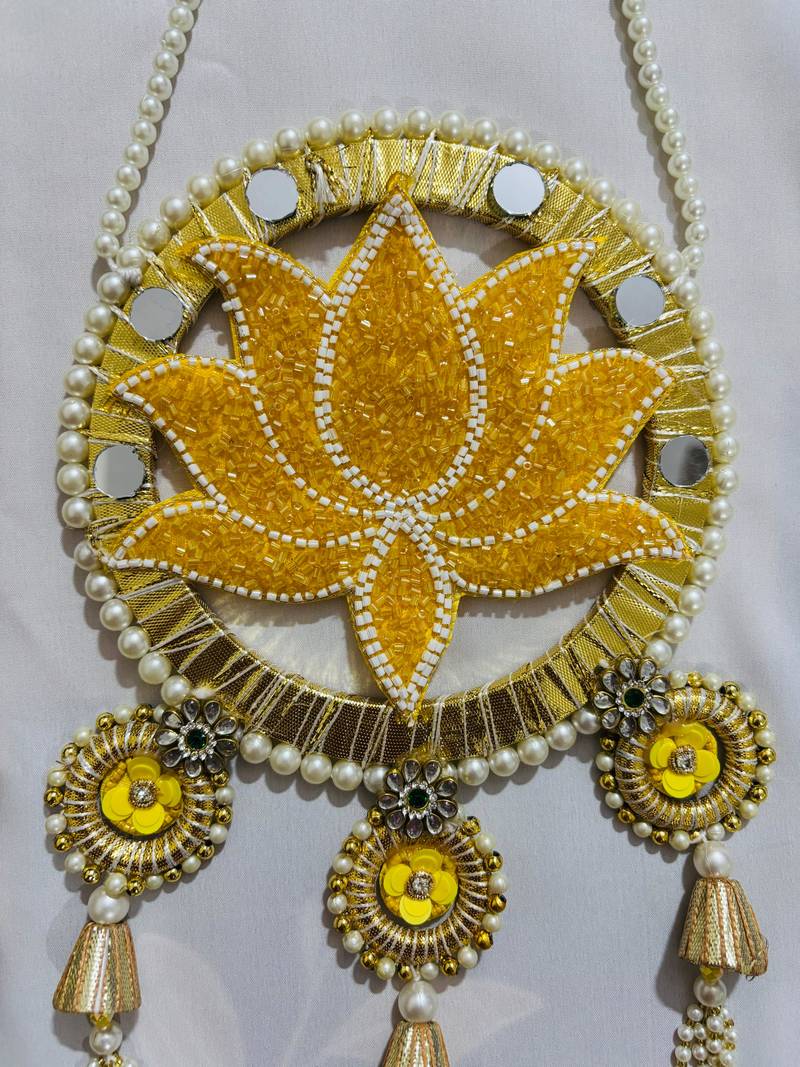 Decorative Lotus-Themed Wall Hanging with Bead and Mirror Work (Set of 2)