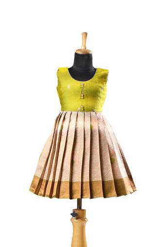 Parrot green Banarasi Short Sleeve semmal baby frock for kids