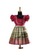Pink Banarasi sprout Short Sleeve baby frock for kids
