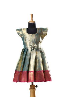 Blue mango Banarasi leaf Short Sleeve baby frock for kids 1